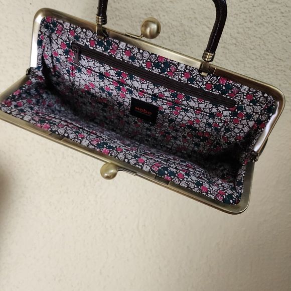 Vintage Hobo International Brown Leather Kiss Lock Clutch Wallet Top Handle EUC - Picture 8 of 9